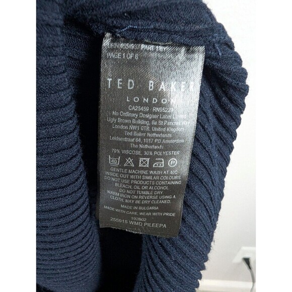 Ted Baker Navy Blue Knit Dress Sz M Collared Preppy Nautical Quiet Fashion 155 - Picture 5 of 10